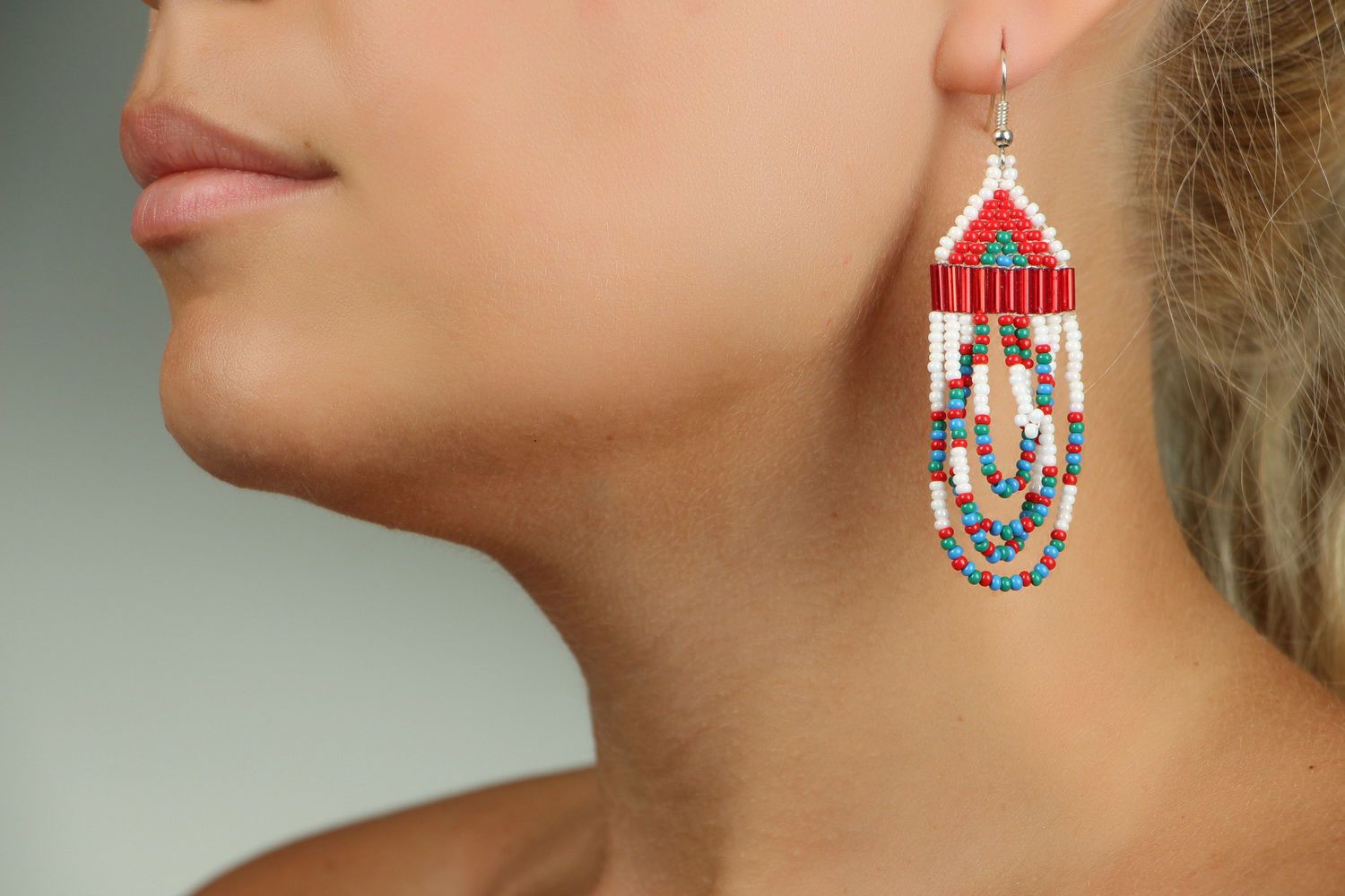 Long earrings with beads in ethnic style photo 5
