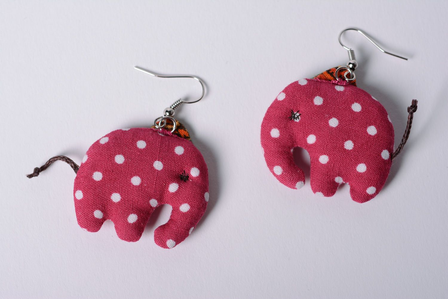 Handmade textile linen and cotton earrings in the shape of elephants photo 5
