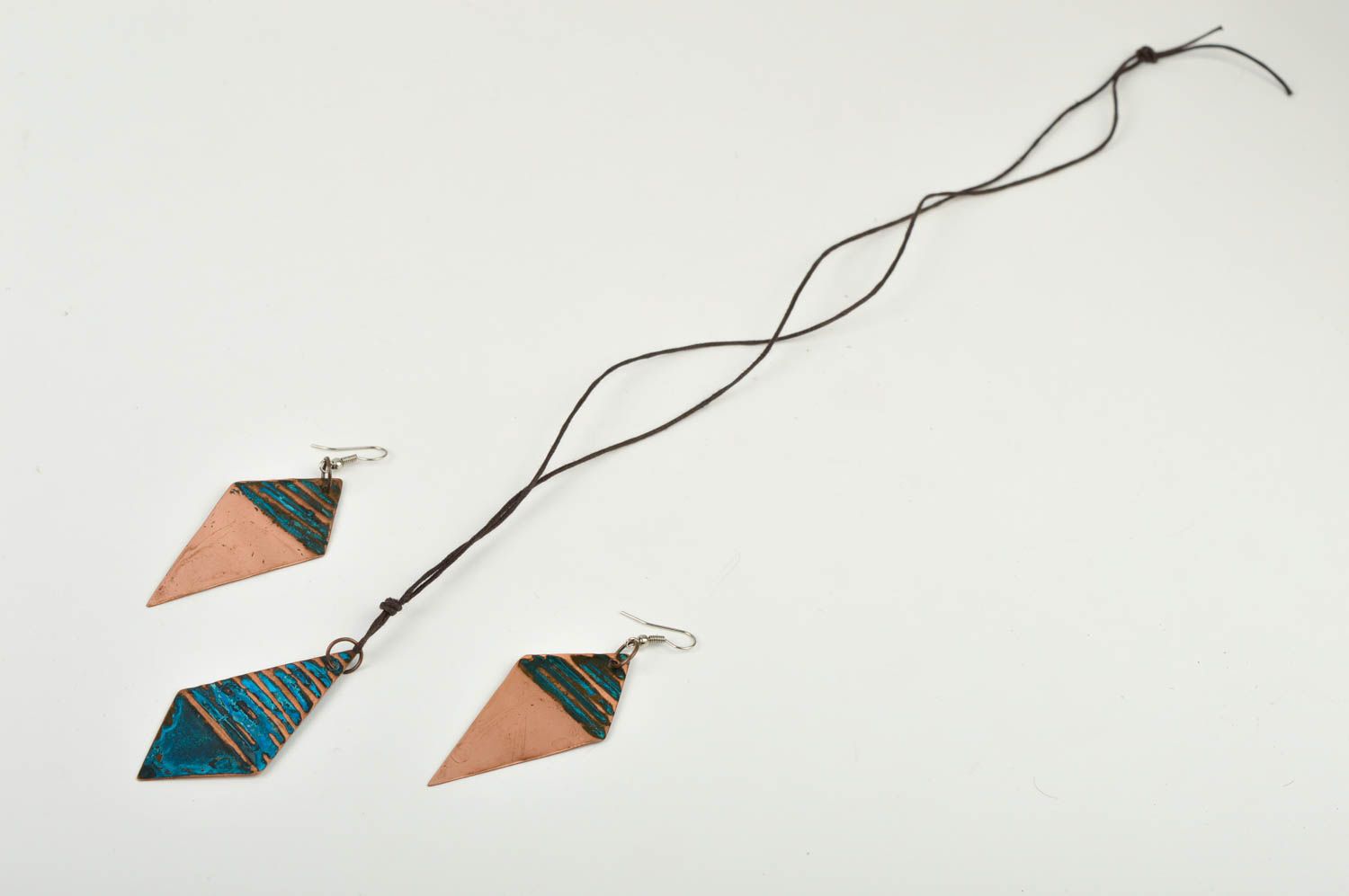 Handmade designer jewelry set beautiful stylish pendant copper earrings photo 4