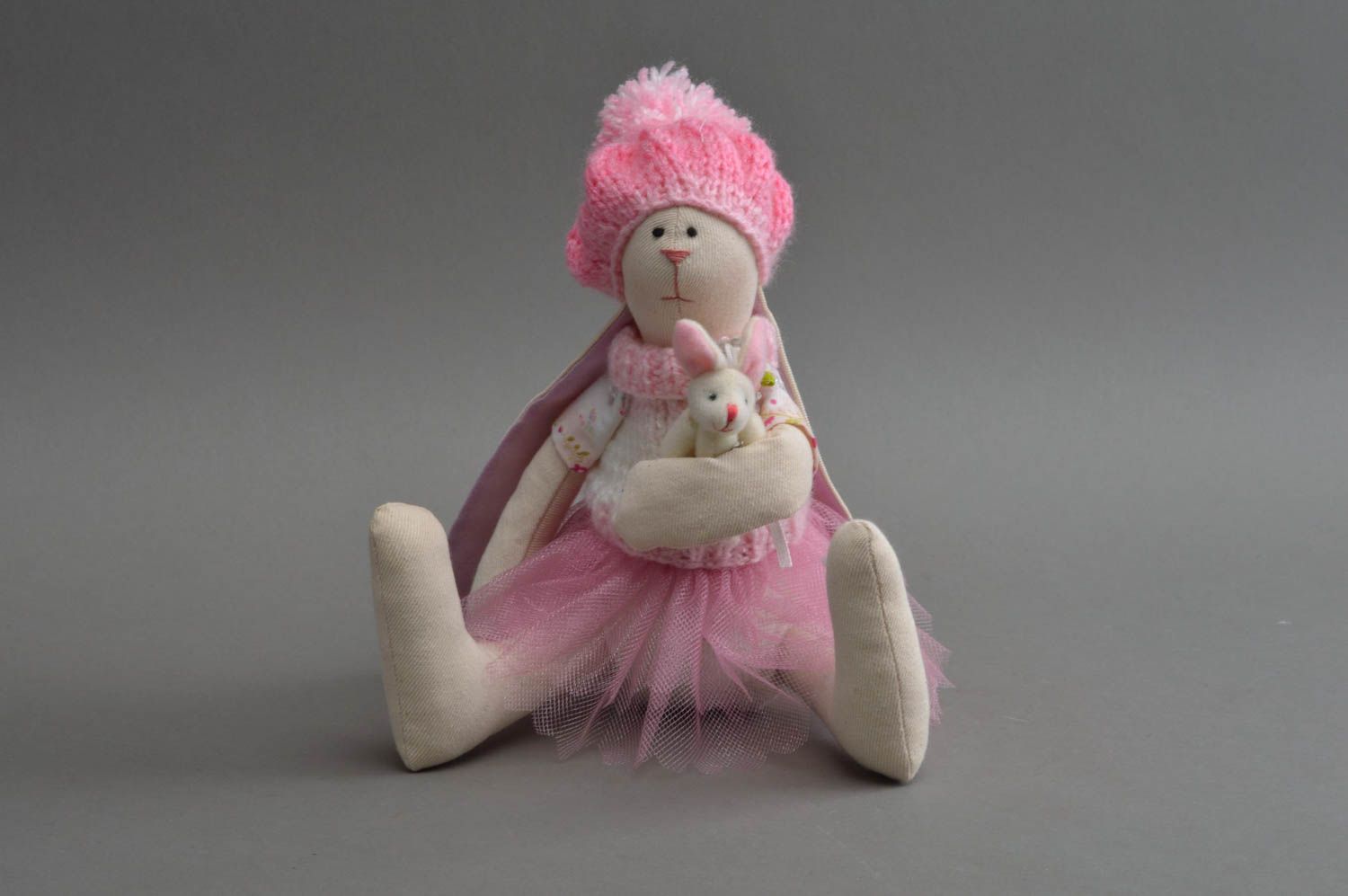 Peluche lapine en tenue rose de tissu faite main jolie originale pour enfants photo 4