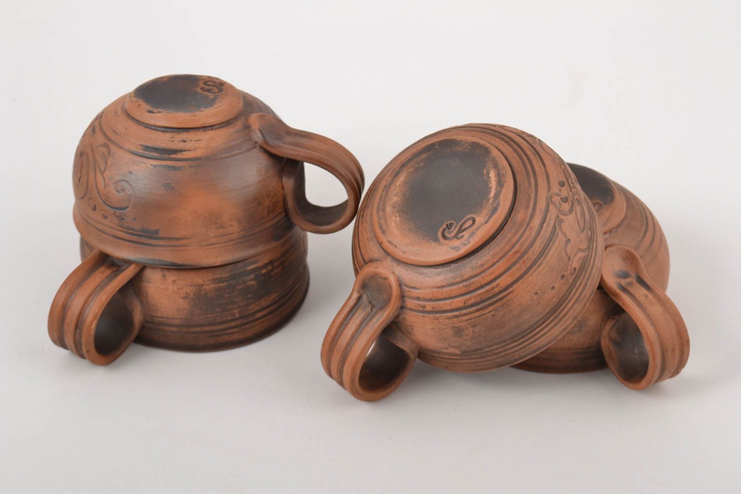 Set of 4 four handmade coffee mugs with handles 2,07 lb photo 2