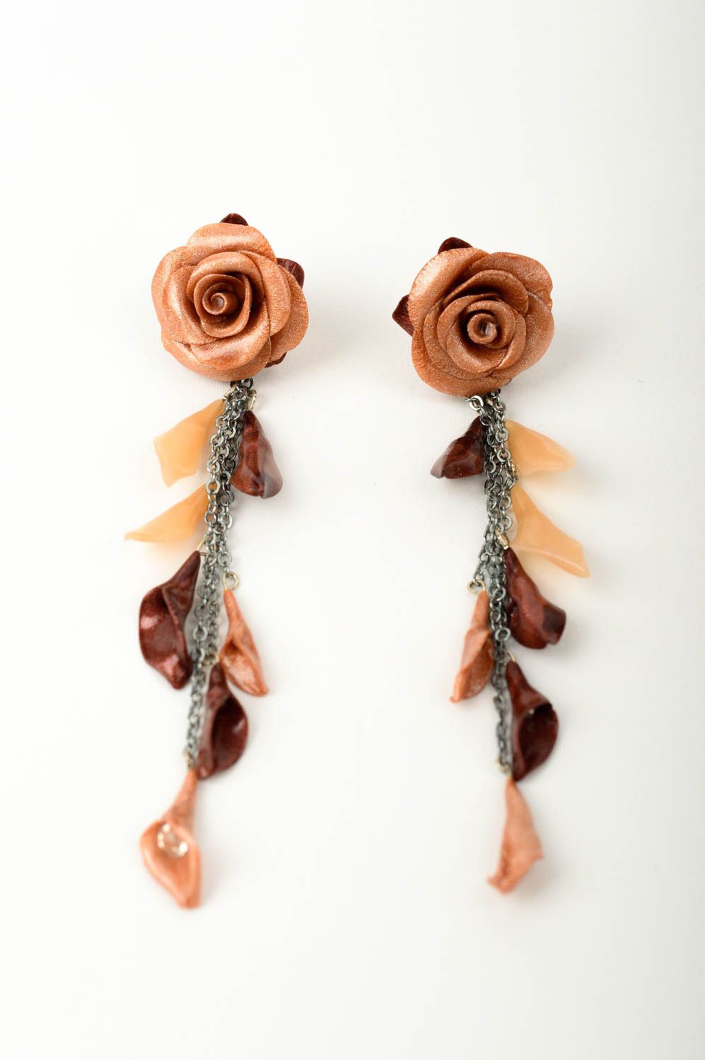 Модные серьги украшение ручной работы серьги из полимерной глины Кофейная роза фото 1