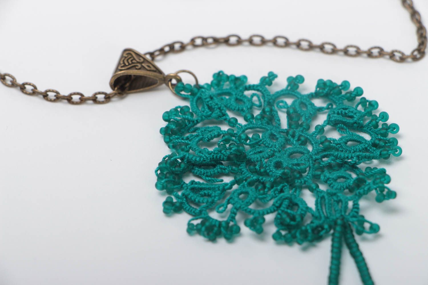 Openwork handmade necklace cotton cute accessory textile unusual jewelry photo 4