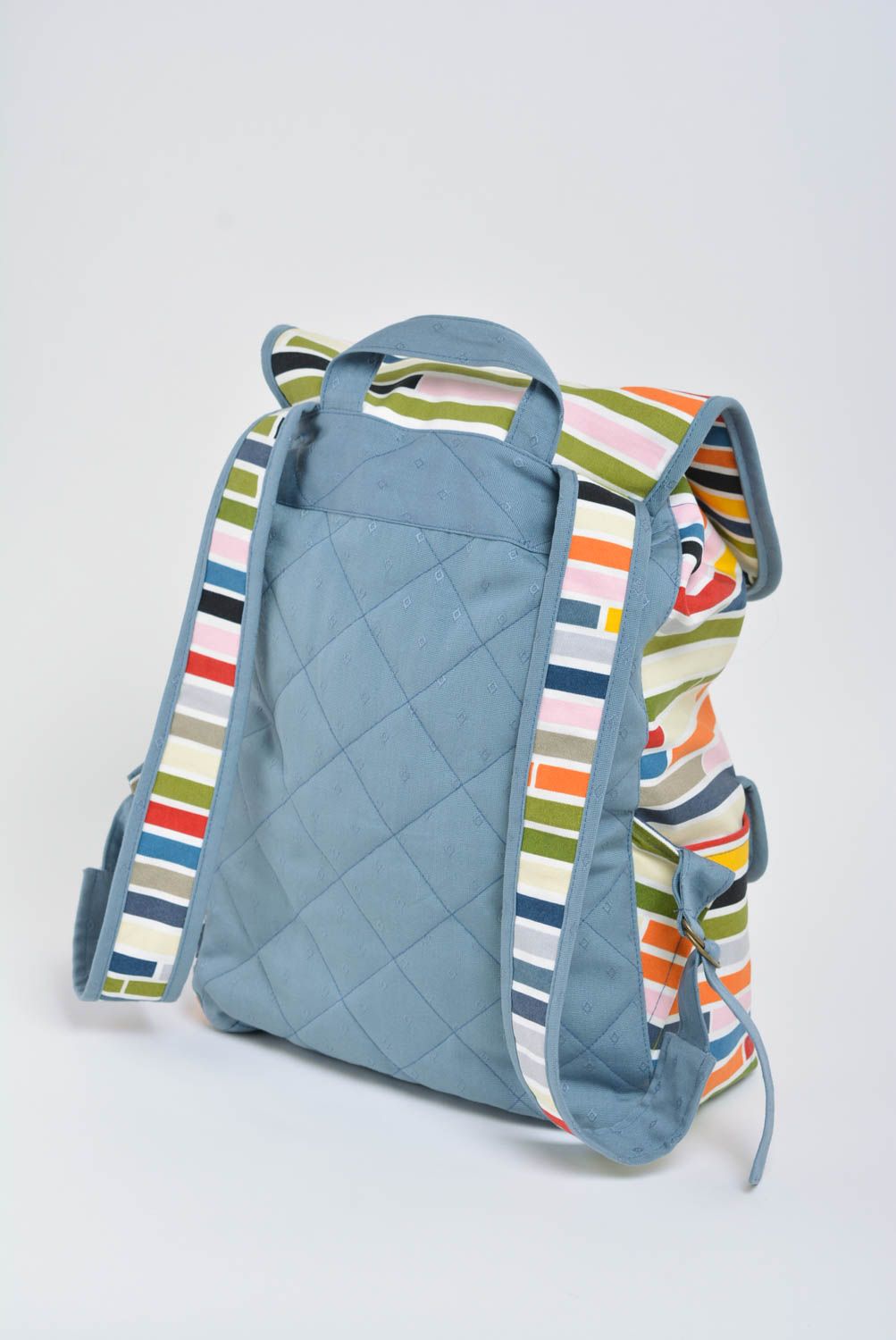 Unusual beautiful handmade fabric women's backpack colorful striped photo 2