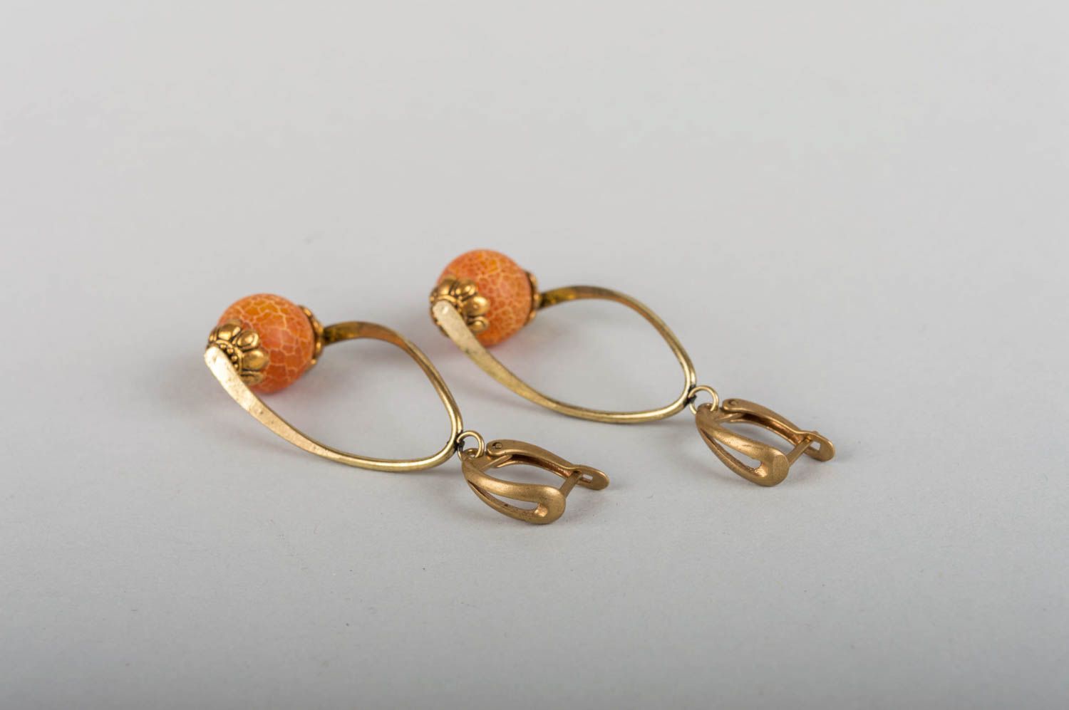 Handmade earrings made of natural stones and brass with agate evening accessory photo 4