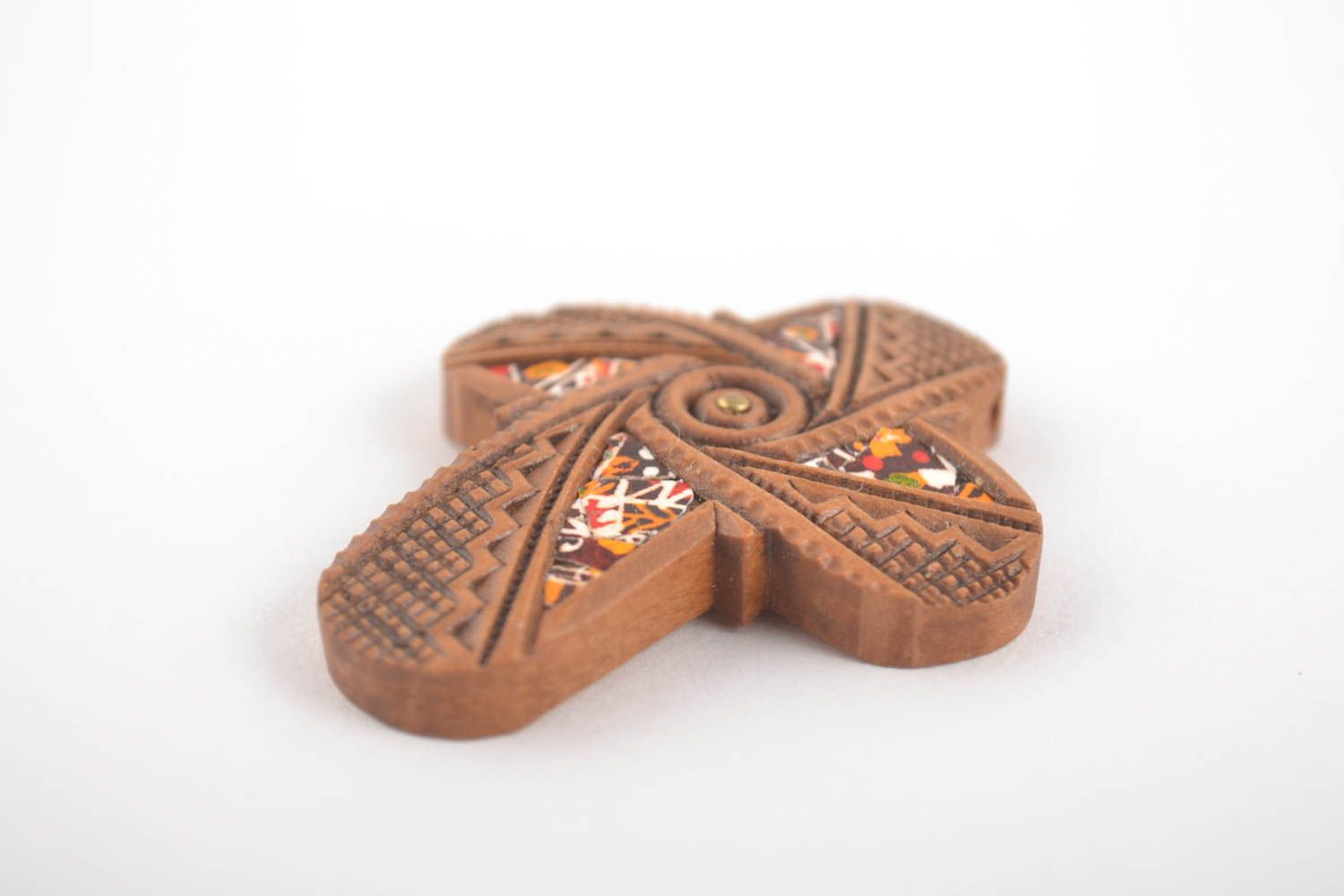 Pendentif croix fait main Bijou ethnique Accessoire femme bois slylé laqué photo 5