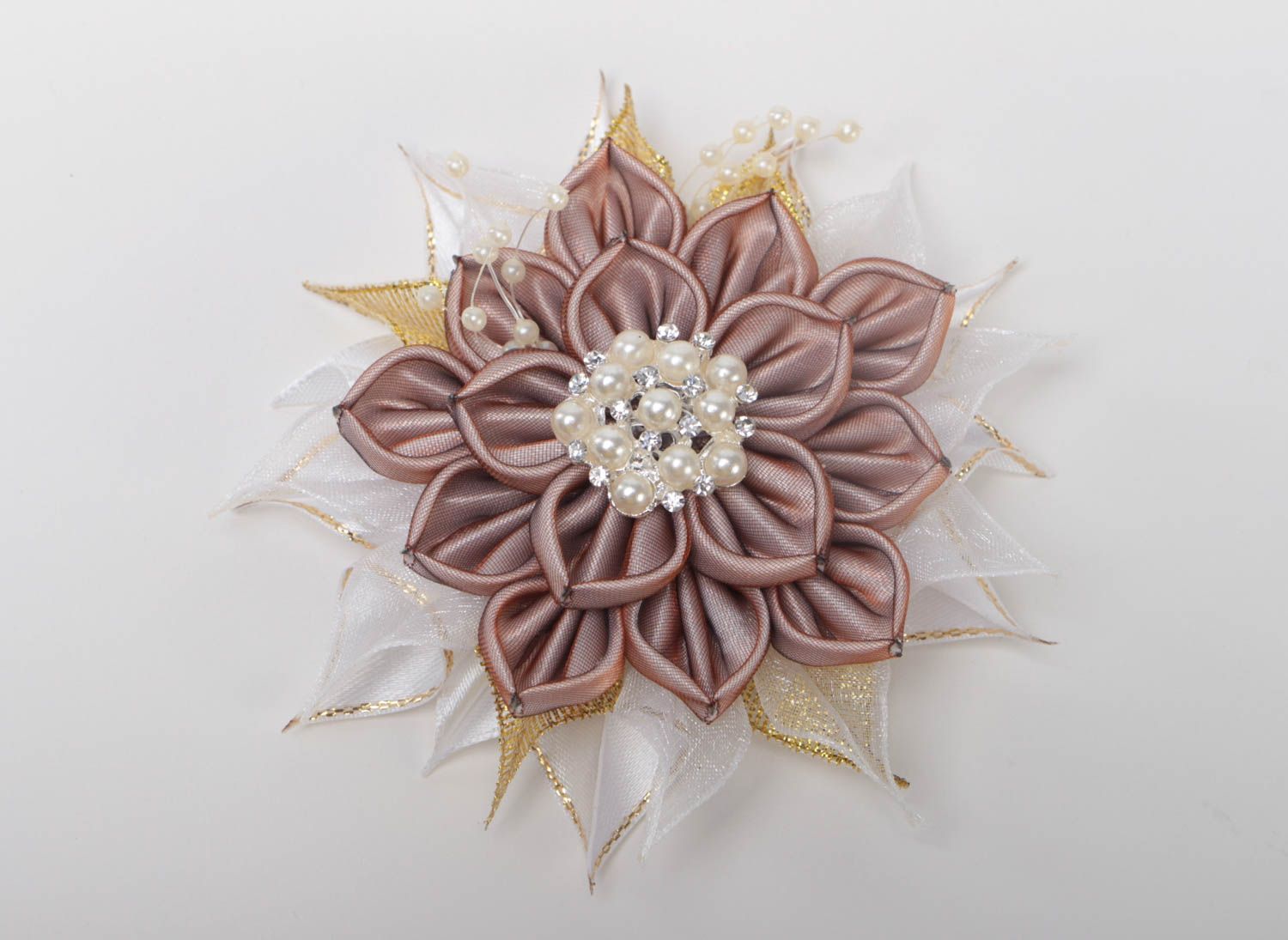 Handmade textile brooch for women kanzashi flower adornment gifts for her photo 2
