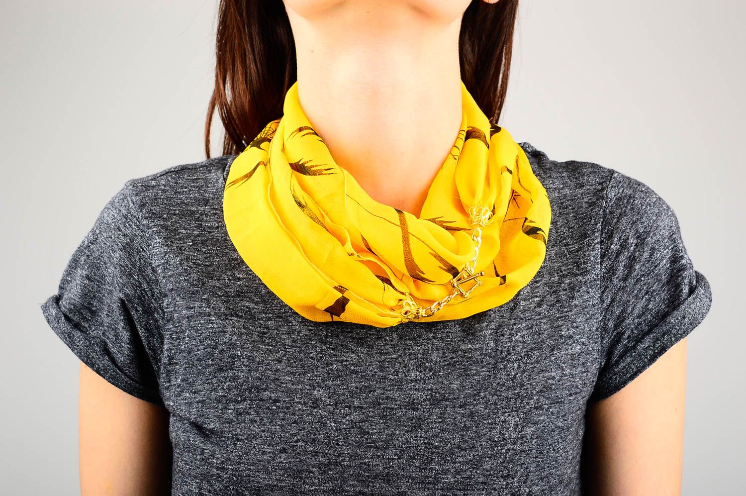 Шарф ручной работы женский шарф легкий шифоновый шарф желтый красивый яркий фото 2