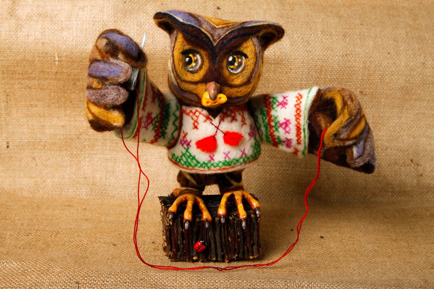 Juguete artesanal de lana muñeca de peluche regalo original para niño Lechuza foto 1