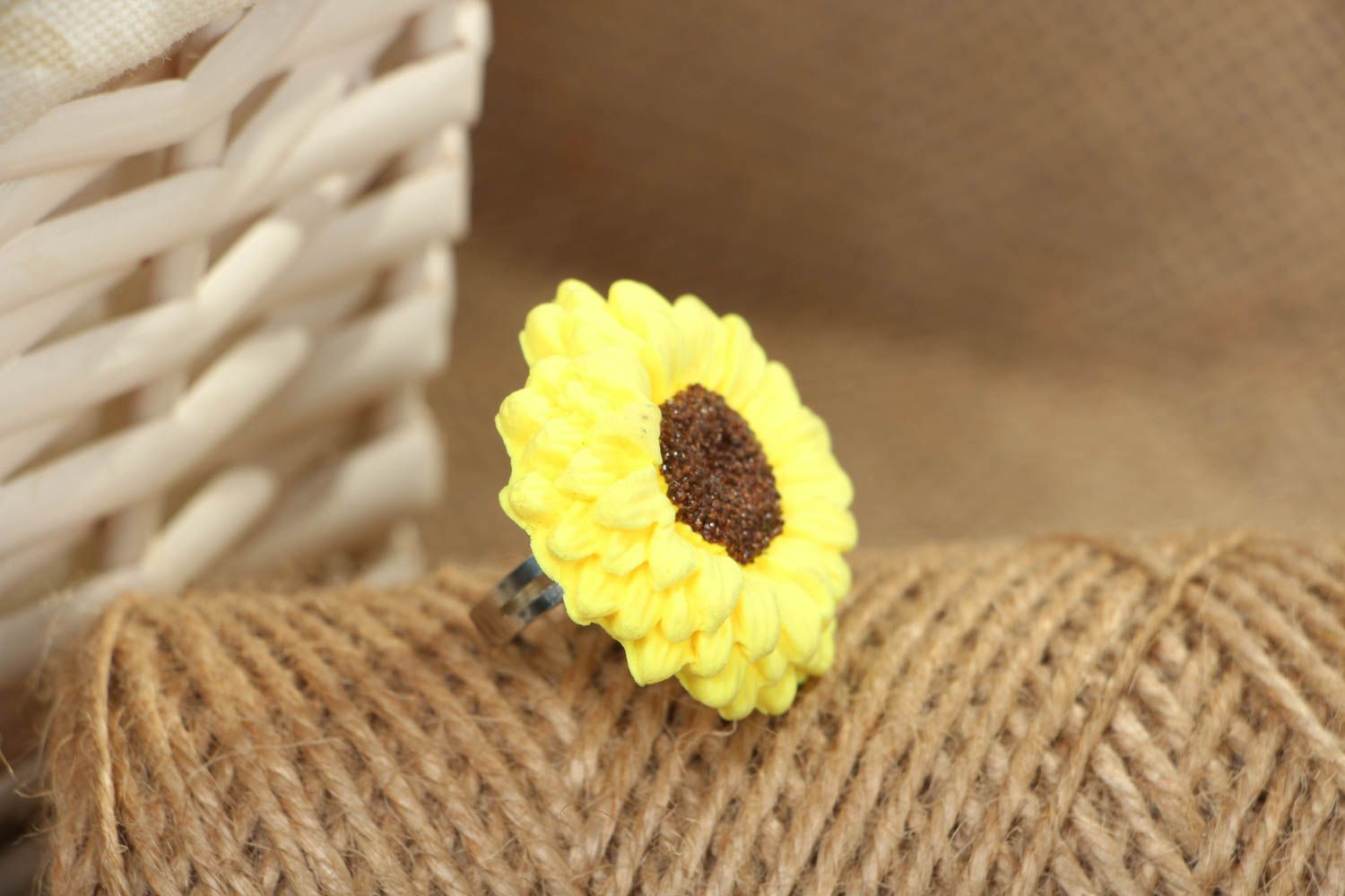 Polymer clay ring in the shape of sunflower photo 4