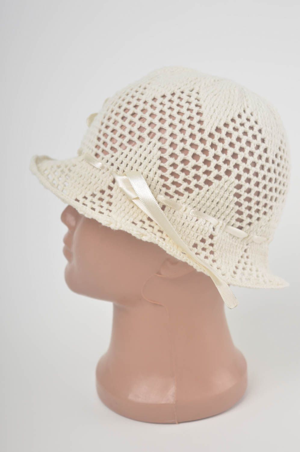 Вязаная шляпа ручной работы детская шляпа головной убор для девочки на лето фото 5