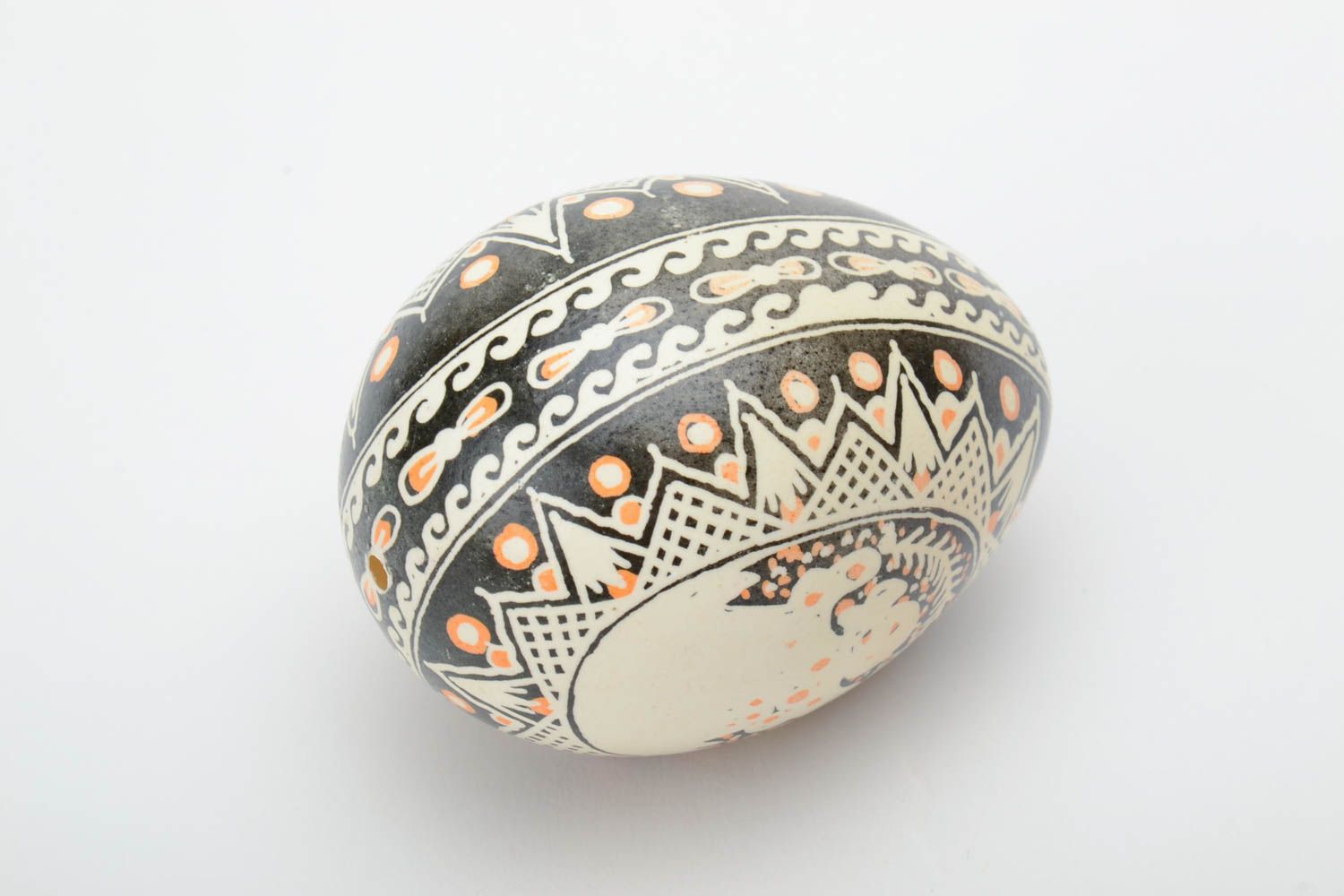 Handmade decorative souvenir Easter egg painted in black and beige colors  photo 4