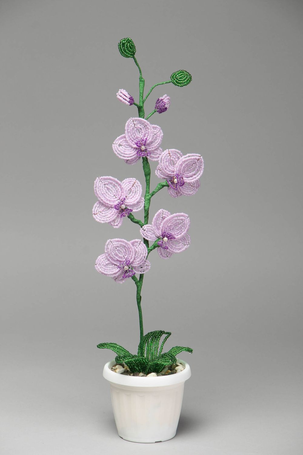 Fleur en perles de rocaille couleur lilas en pot déco faites main photo 1