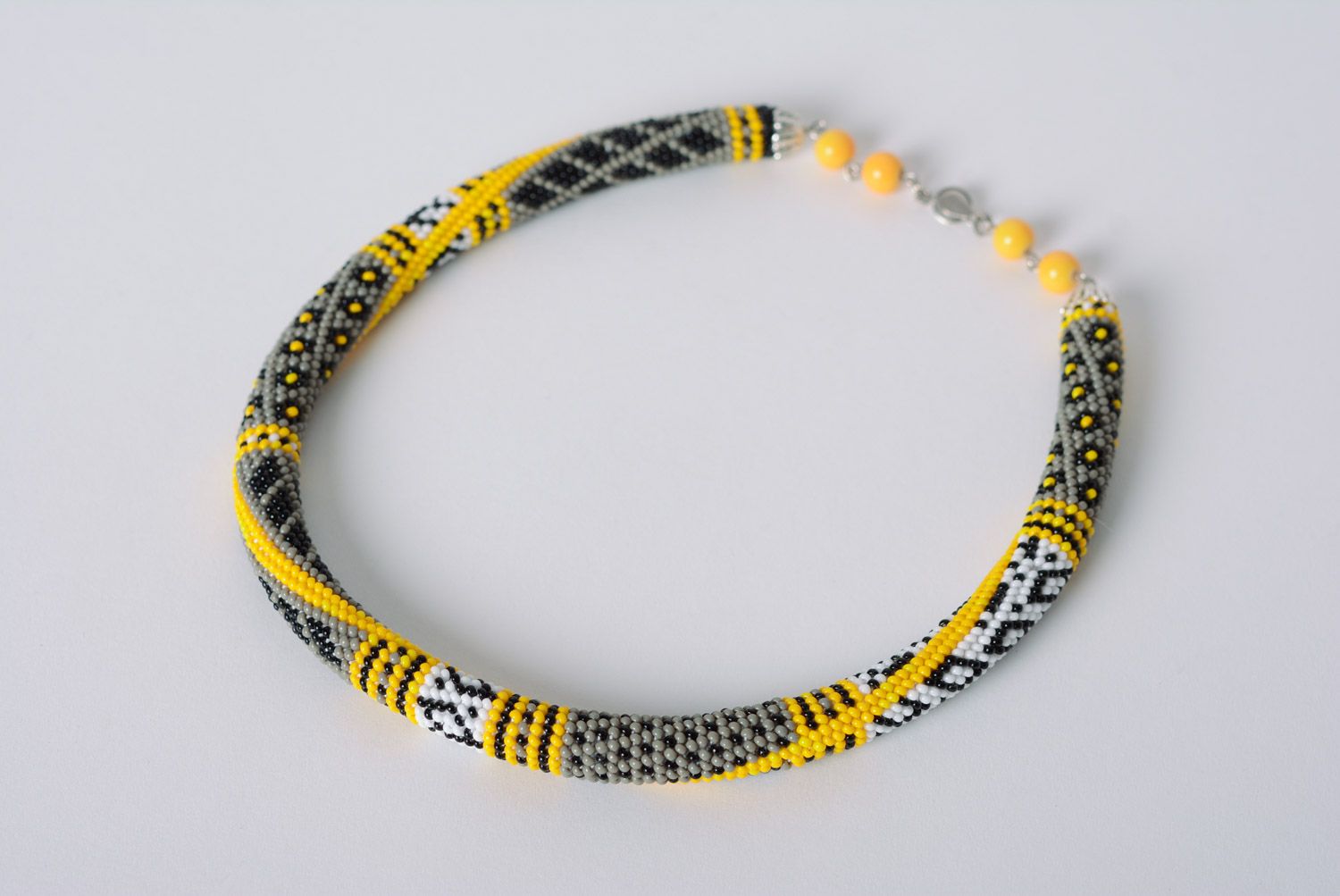 Beautiful bright design woven beaded cord necklace handmade photo 1