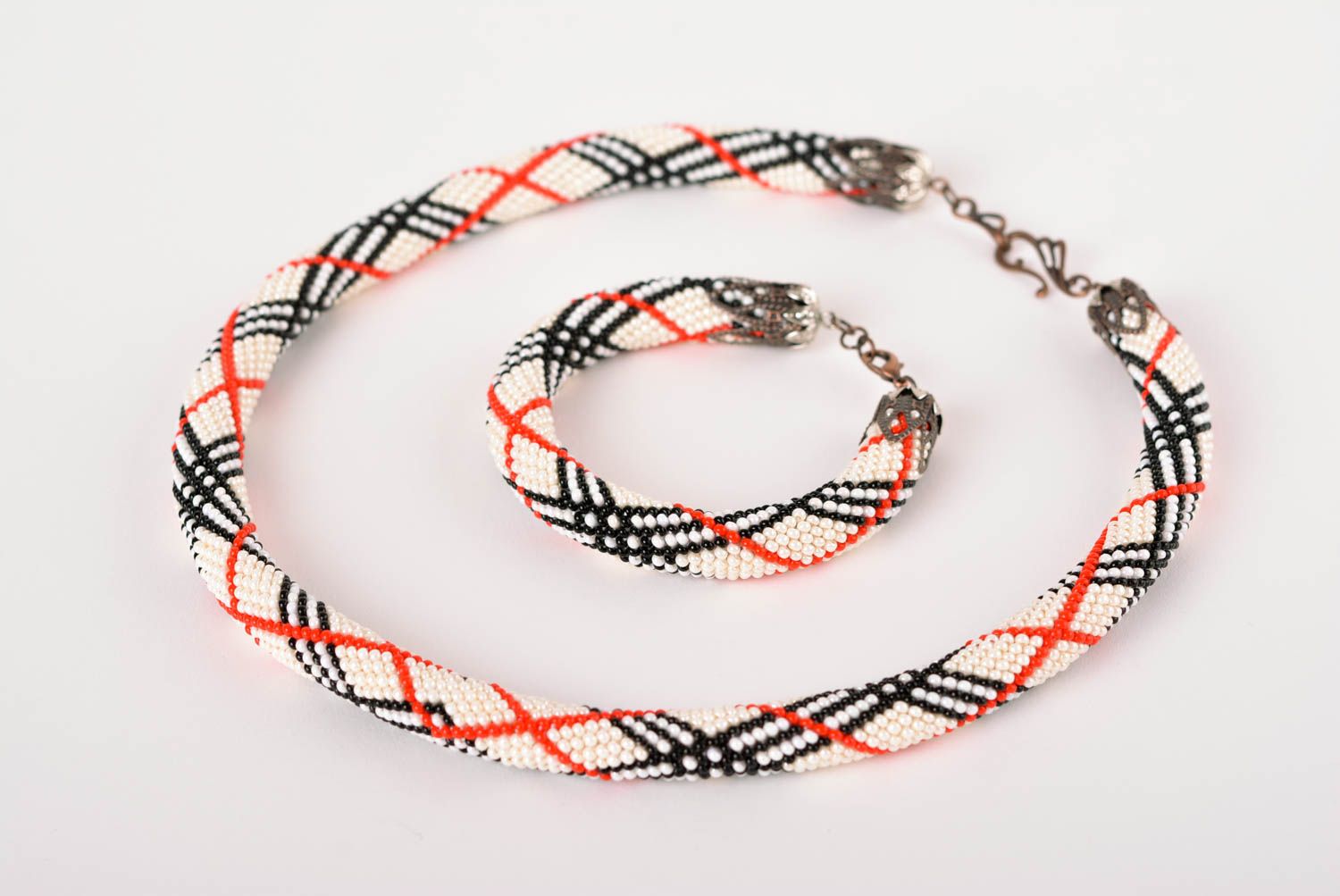 Handmade jewelry set stylish beaded necklace unusual beaded cord necklace photo 1