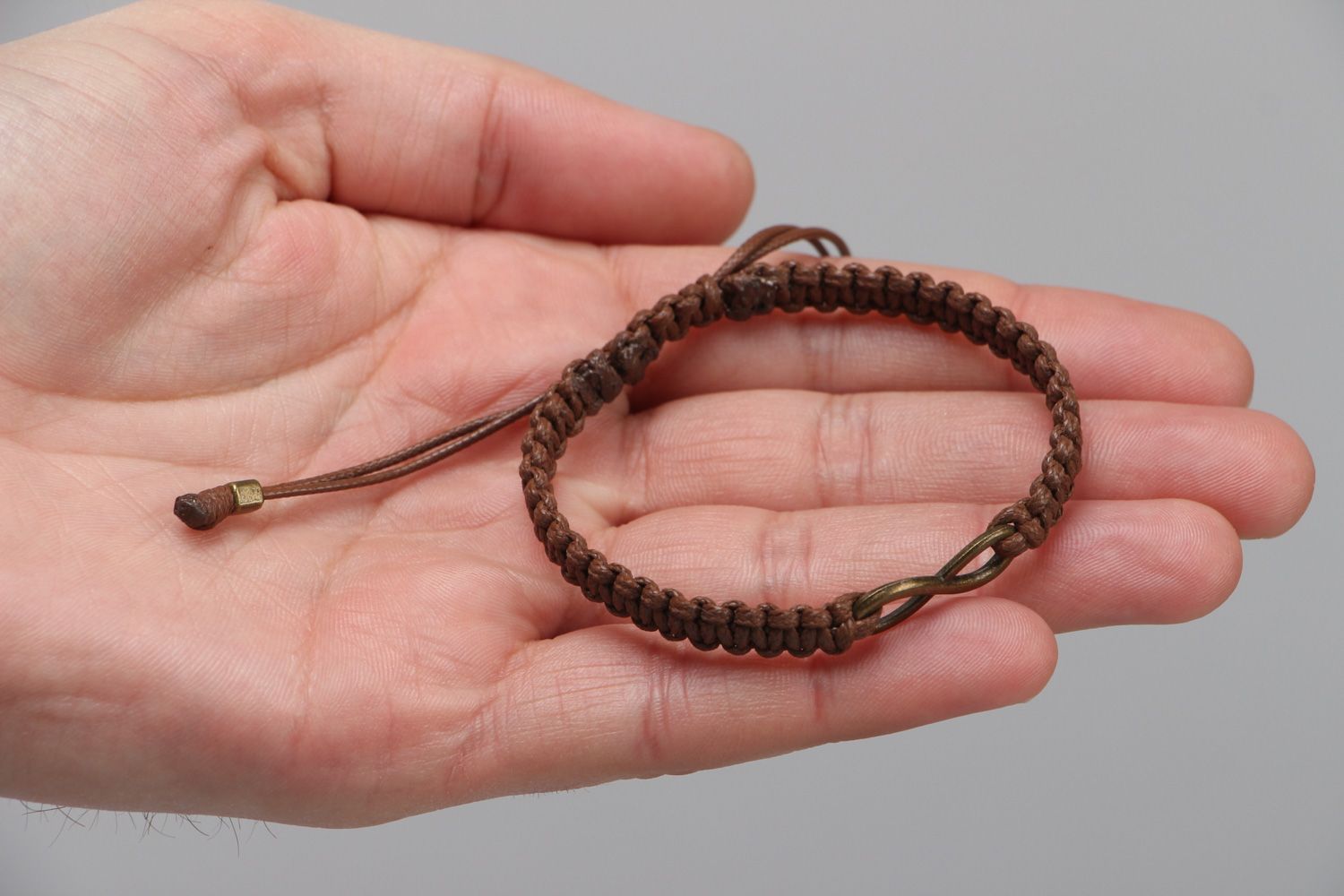 Handmade brown woven waxed cord bracelet photo 3