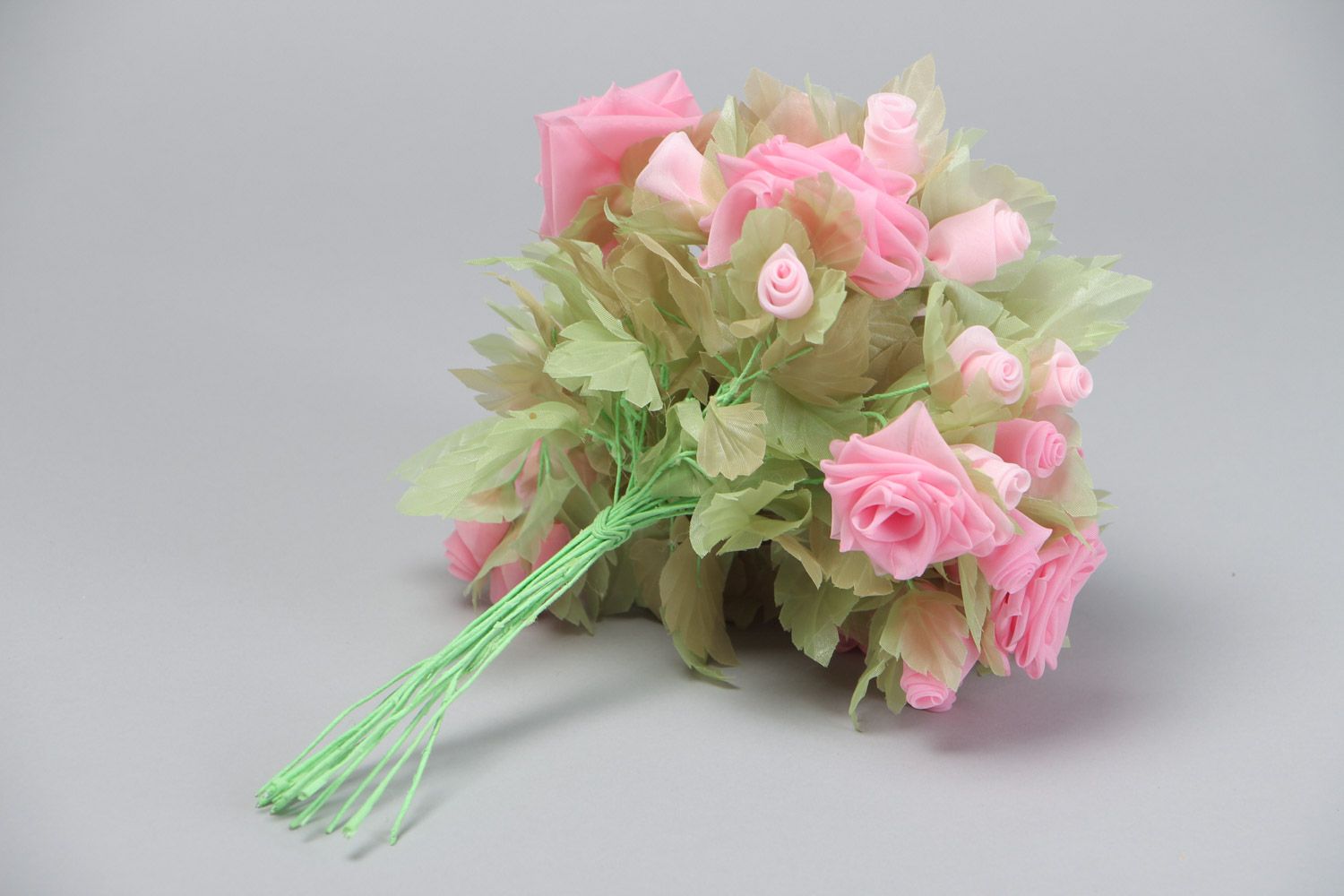 Handmade beautiful chiffon bouquet of pink roses for a home decor photo 3