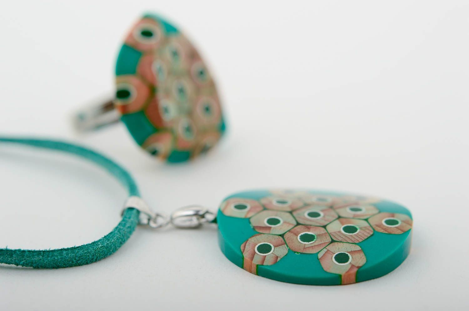 Green handmade jewelry set unusual designer pendant stylish beautiful ring photo 5