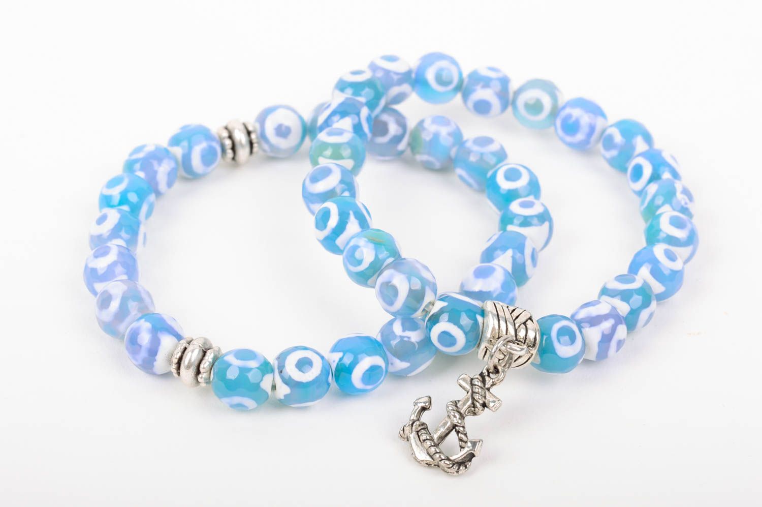 Beautiful blue bracelets set of bracelets natural stone accessory 2 pieces photo 3