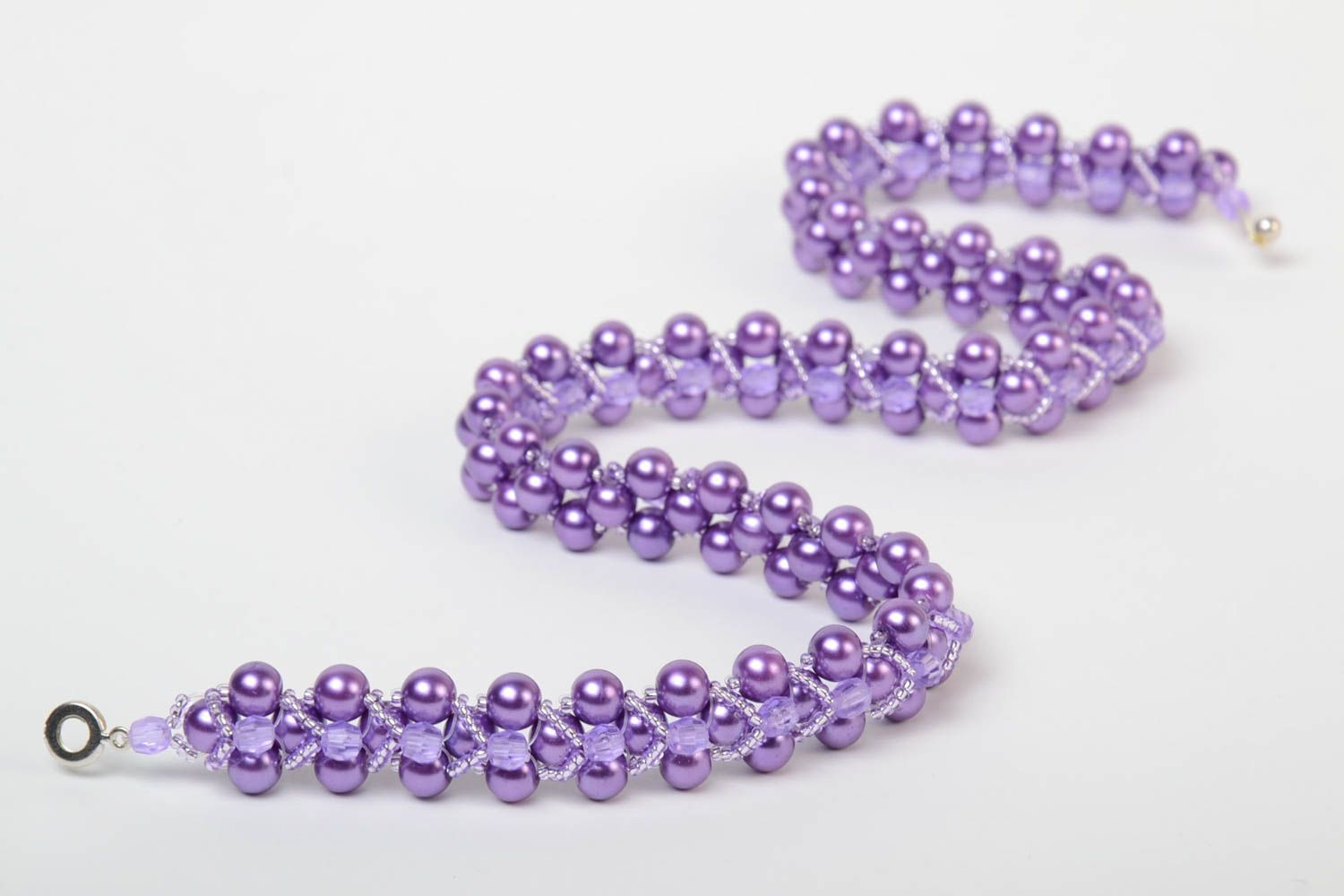 Beautiful gentle handmade designer beaded necklace of lilac color photo 4