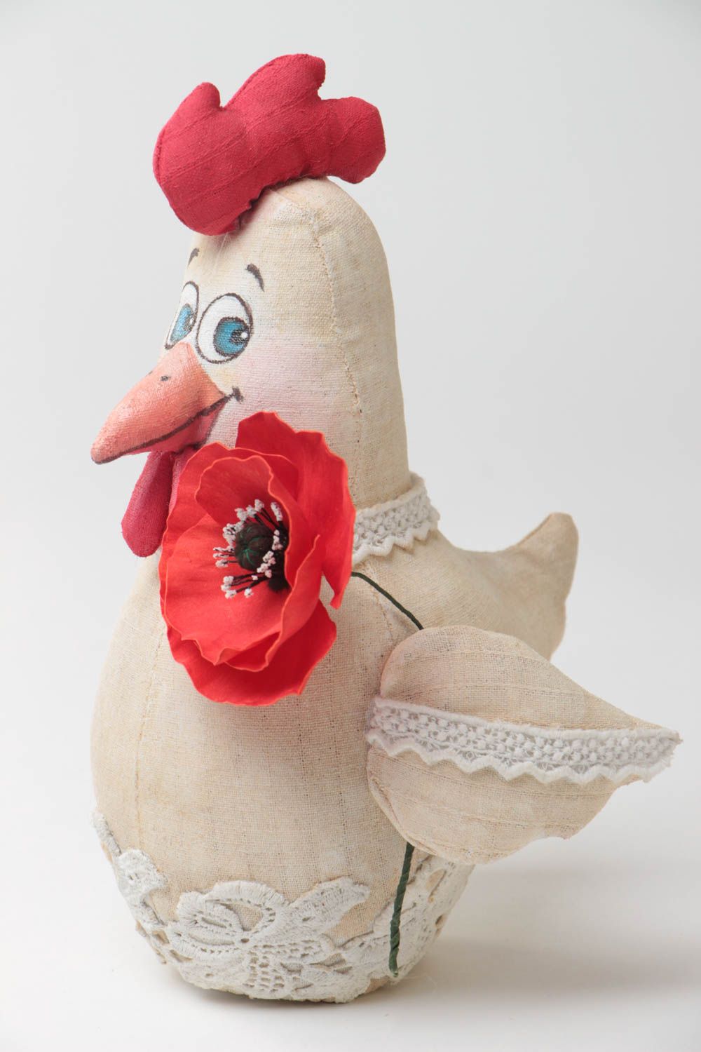 Originelles schönes beiges handgemachtes Interieur Spielzeug Huhn aus Textil foto 2