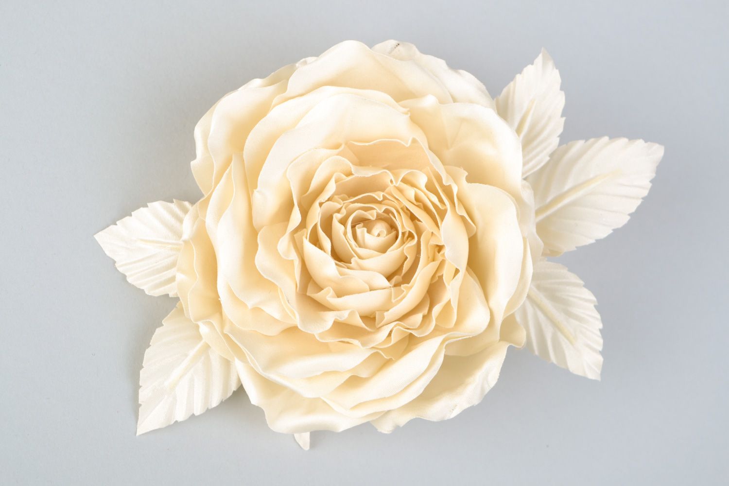 Handmade silk flower brooch floristics White Rose photo 1
