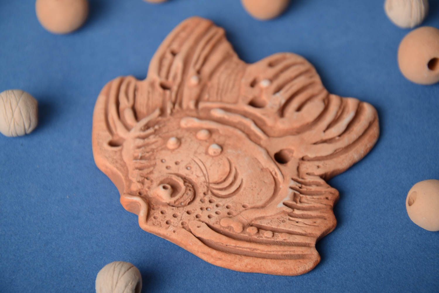 Small handmade designer DIY clay blank pendant in the shape of fish photo 1