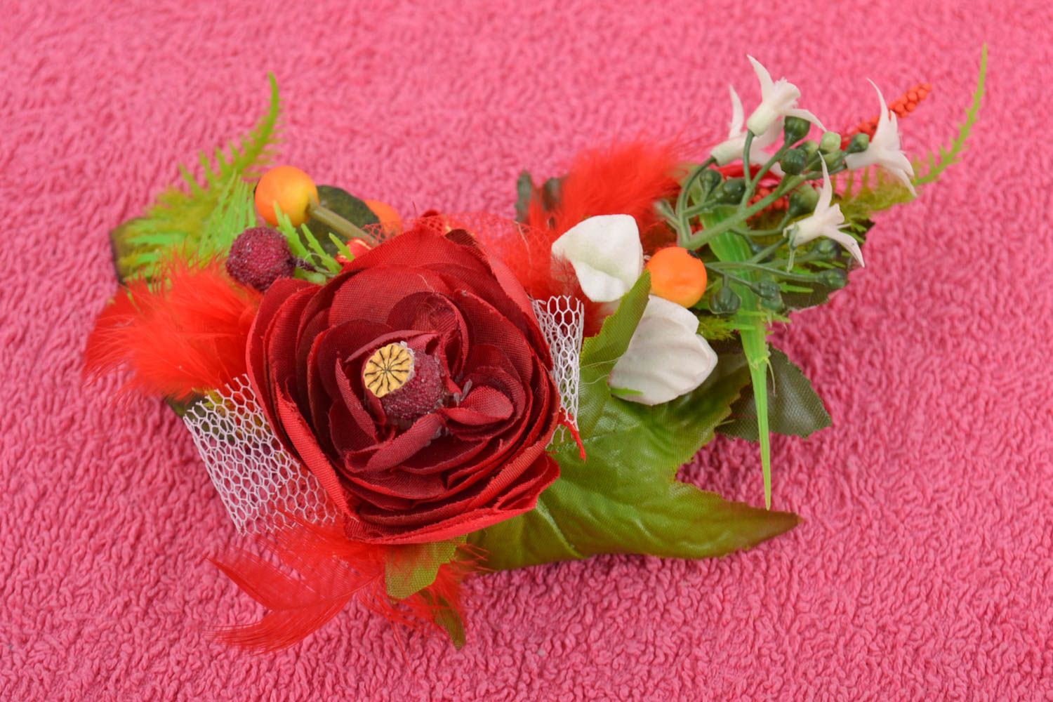 Decorative handmade flowers for creating red handmade accessories  photo 1