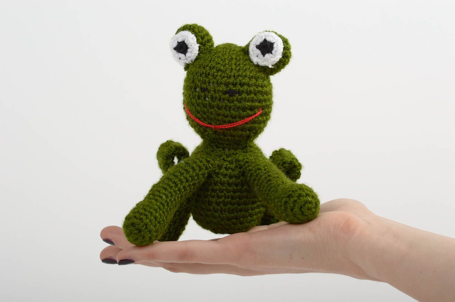 Jouet grenouille Peluche faite main Cadeau enfant tricoté au crochet coton photo 5