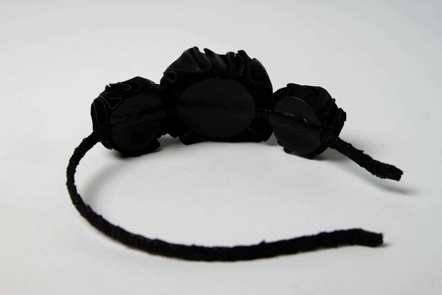 Serre-tête à fleurs fait main Cerceau cheveux noir en cuir Cadeau pour femme photo 5