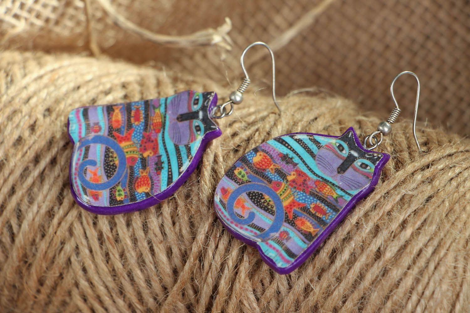 Earrings made of polymer clay Cheerful Cats photo 3