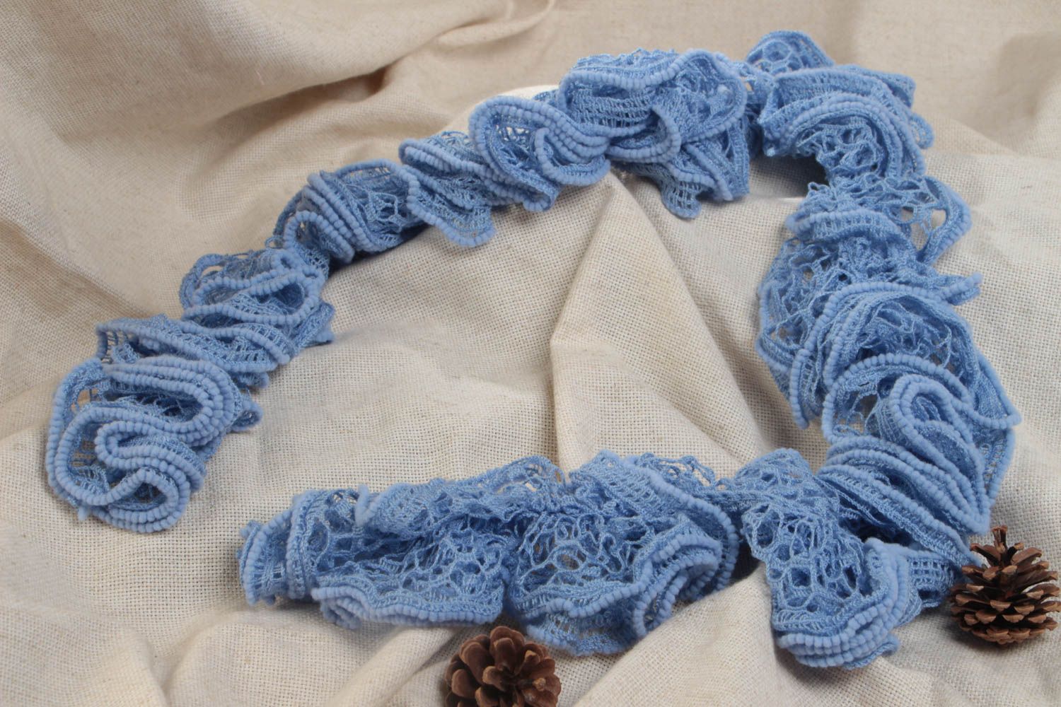 Beautiful stylish women's handmade narrow crochet scarf of blue color photo 1