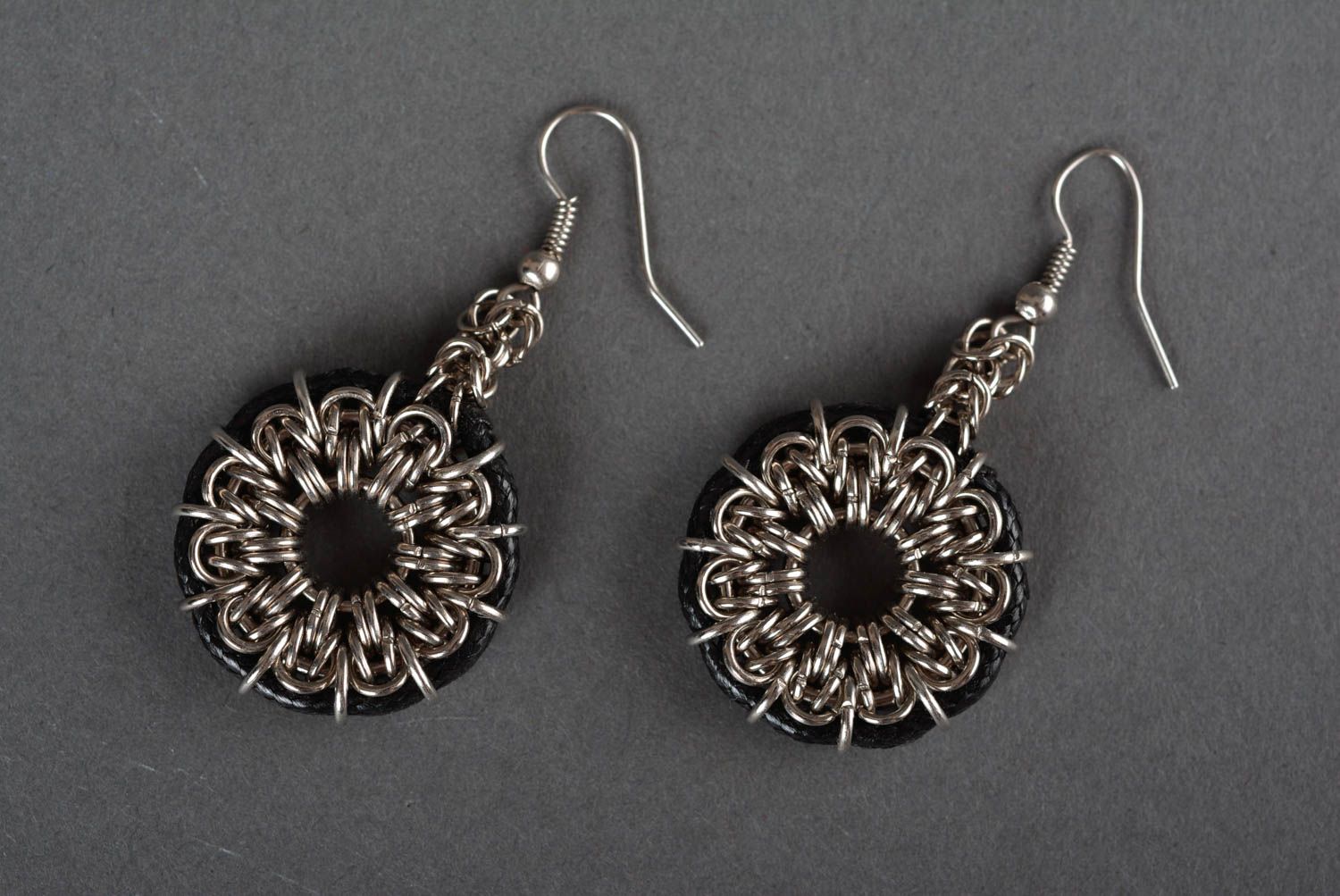 Handmade designer earrings made of metal round metal earrings metal jewelry photo 1