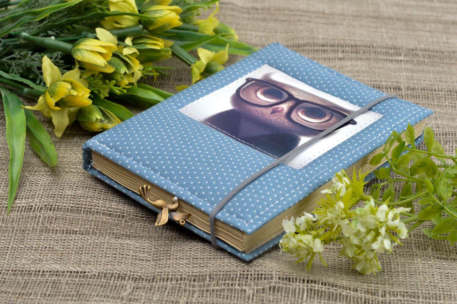 Handmade blue cute notebook stylish notebook with textile cover unusual diary photo 1