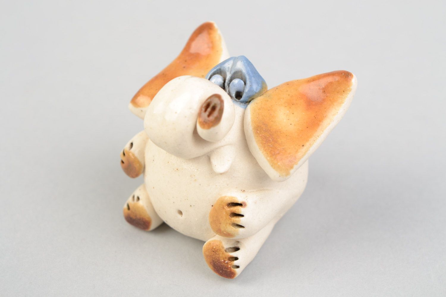 Handmade designer miniature ceramic figurine of funny elephant painted with glaze photo 3