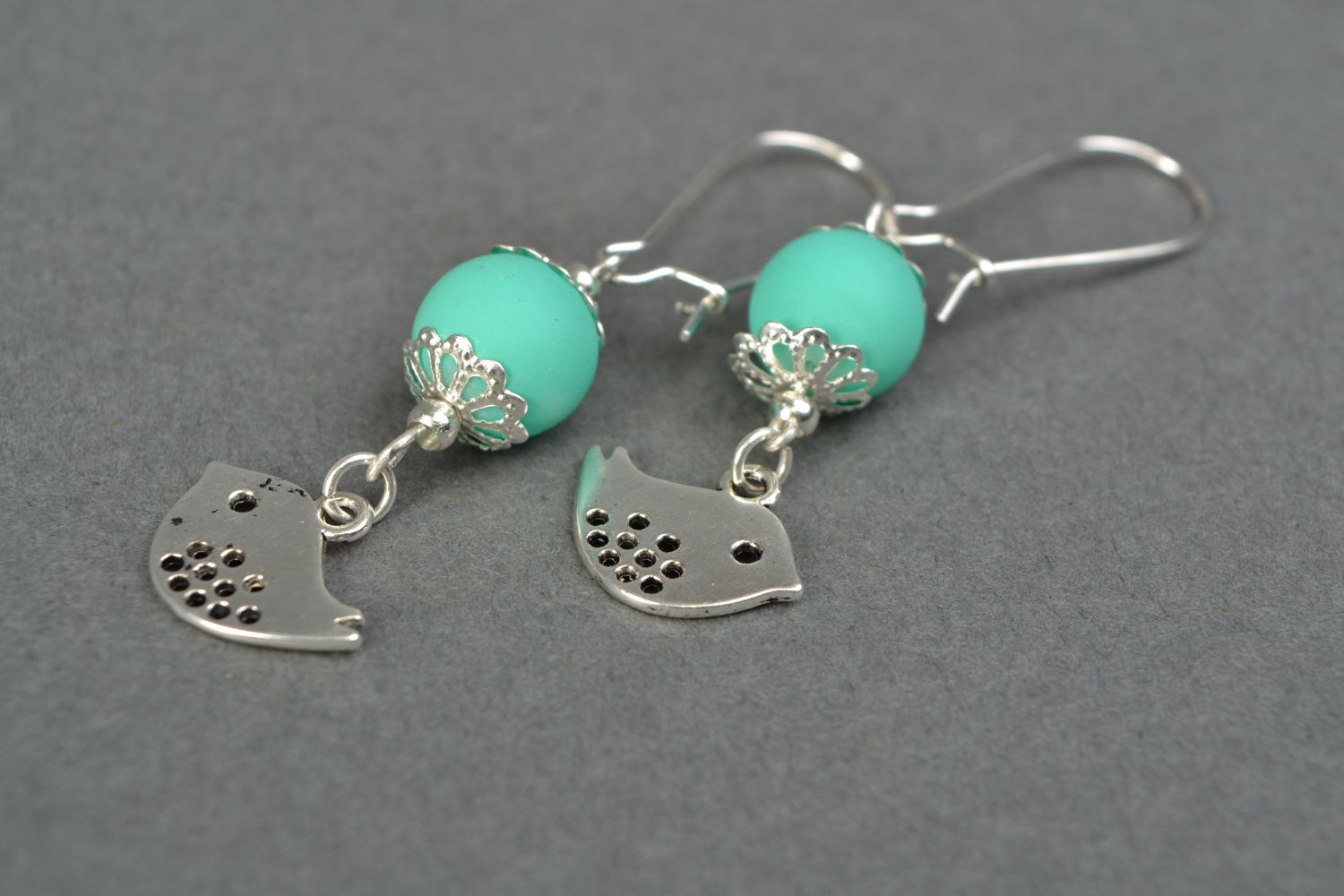 Earrings with polymer clay and metal charms Birdies photo 3