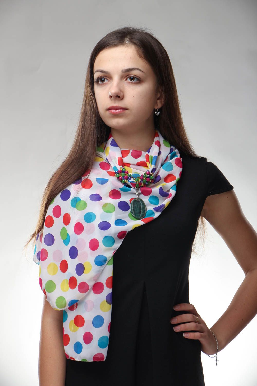 Silk-chiffon scarf with agate photo 2