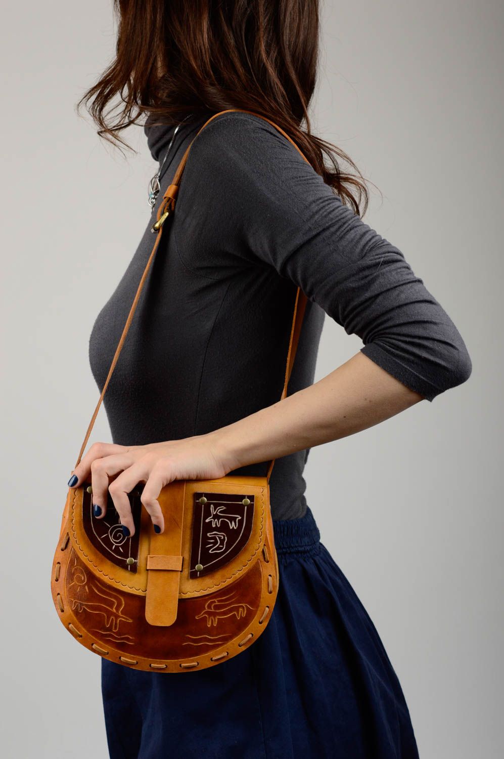 Shoulder bag handmade leather purse brown ladys bag ethnic style purse unique photo 2