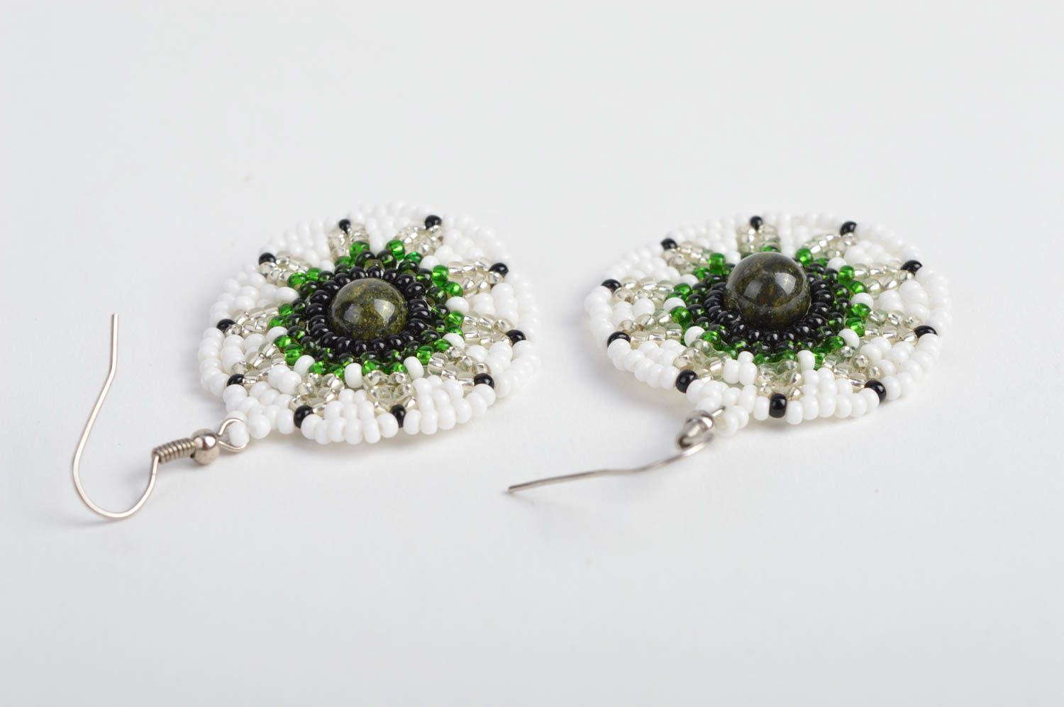 Round handmade seed beaded earrings unique designer jewelry accessories  photo 2