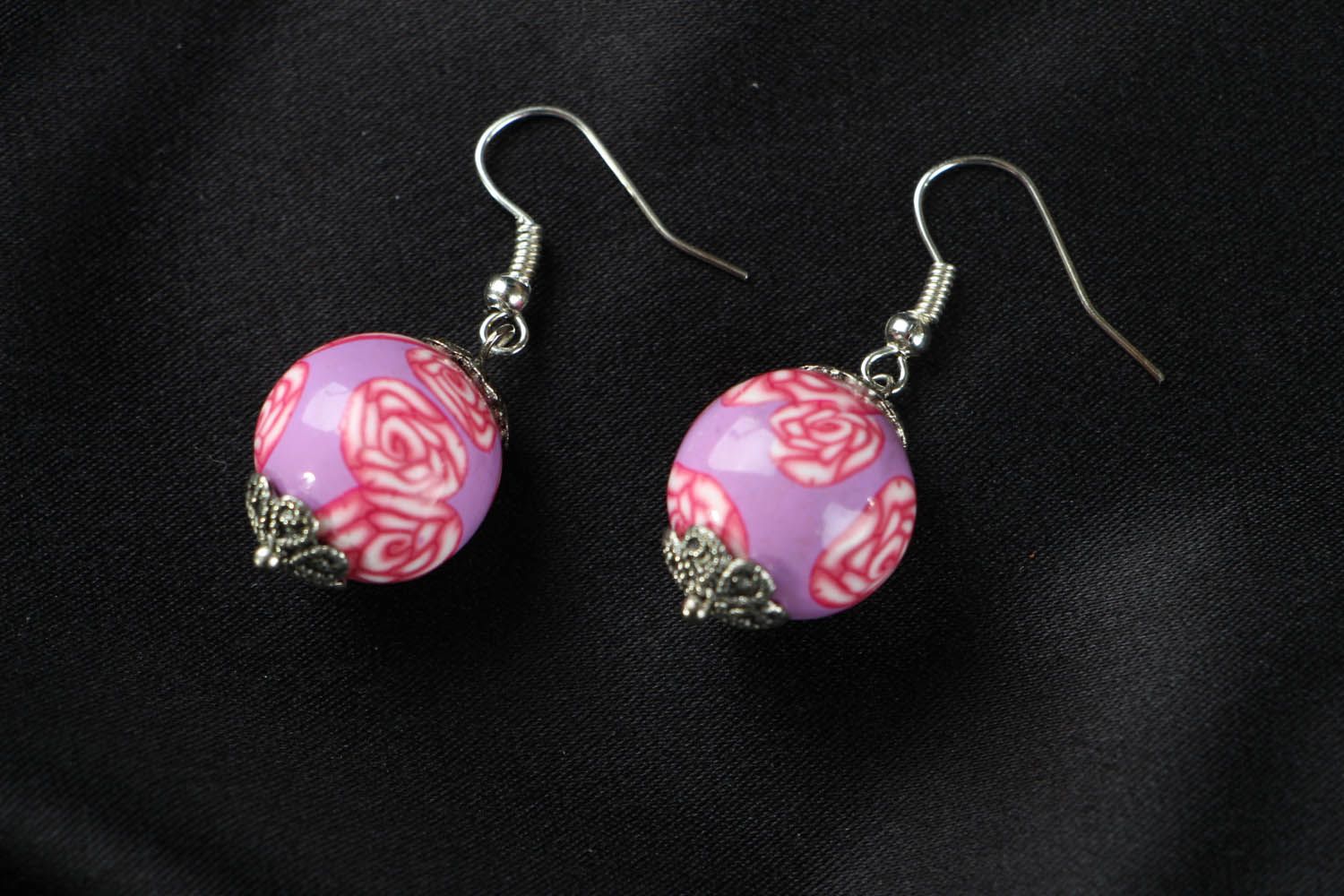 Polymer clay earrings Roses Beads photo 1