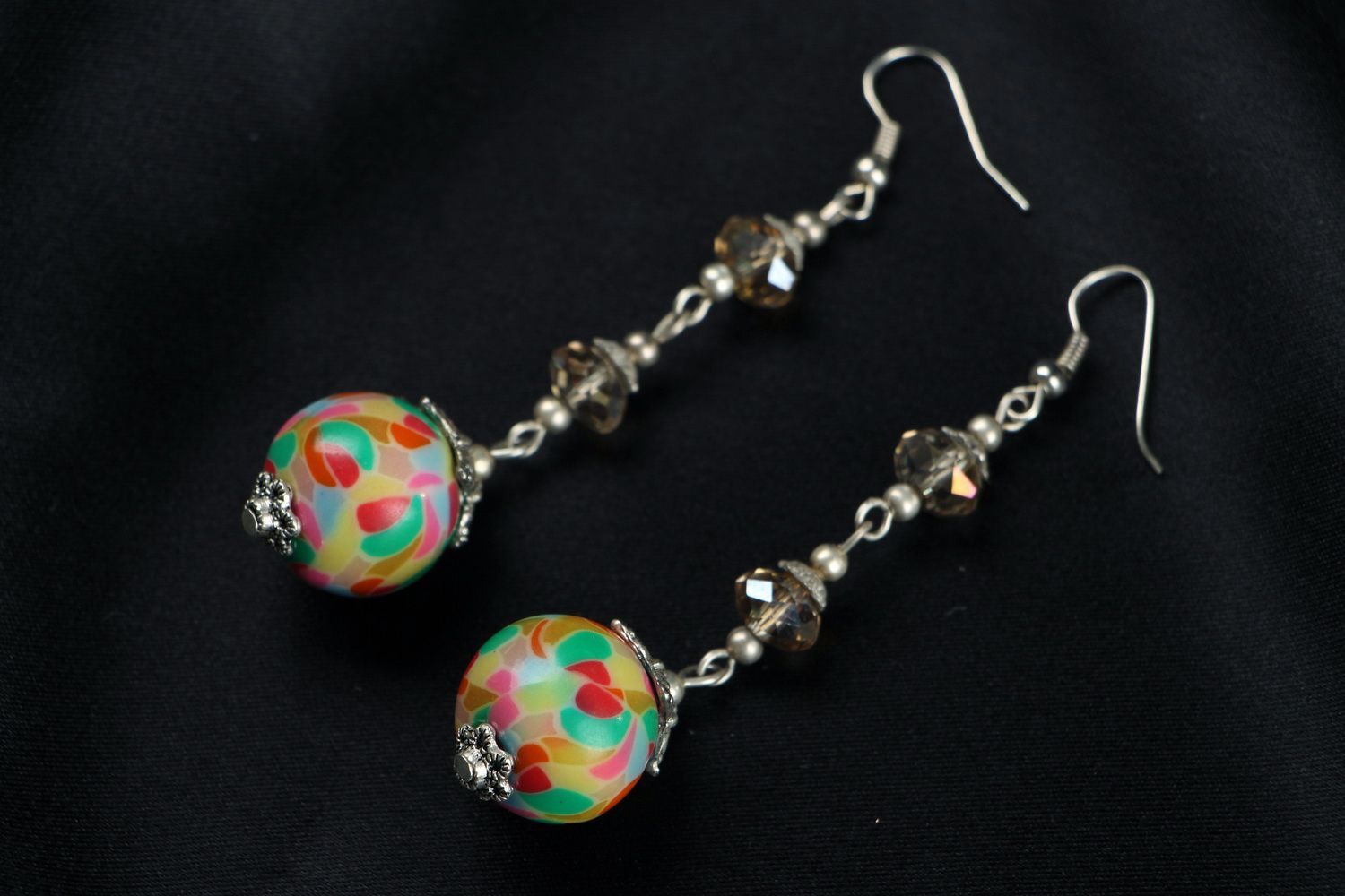 Earrings made ​​of polymer clay with crystal photo 1