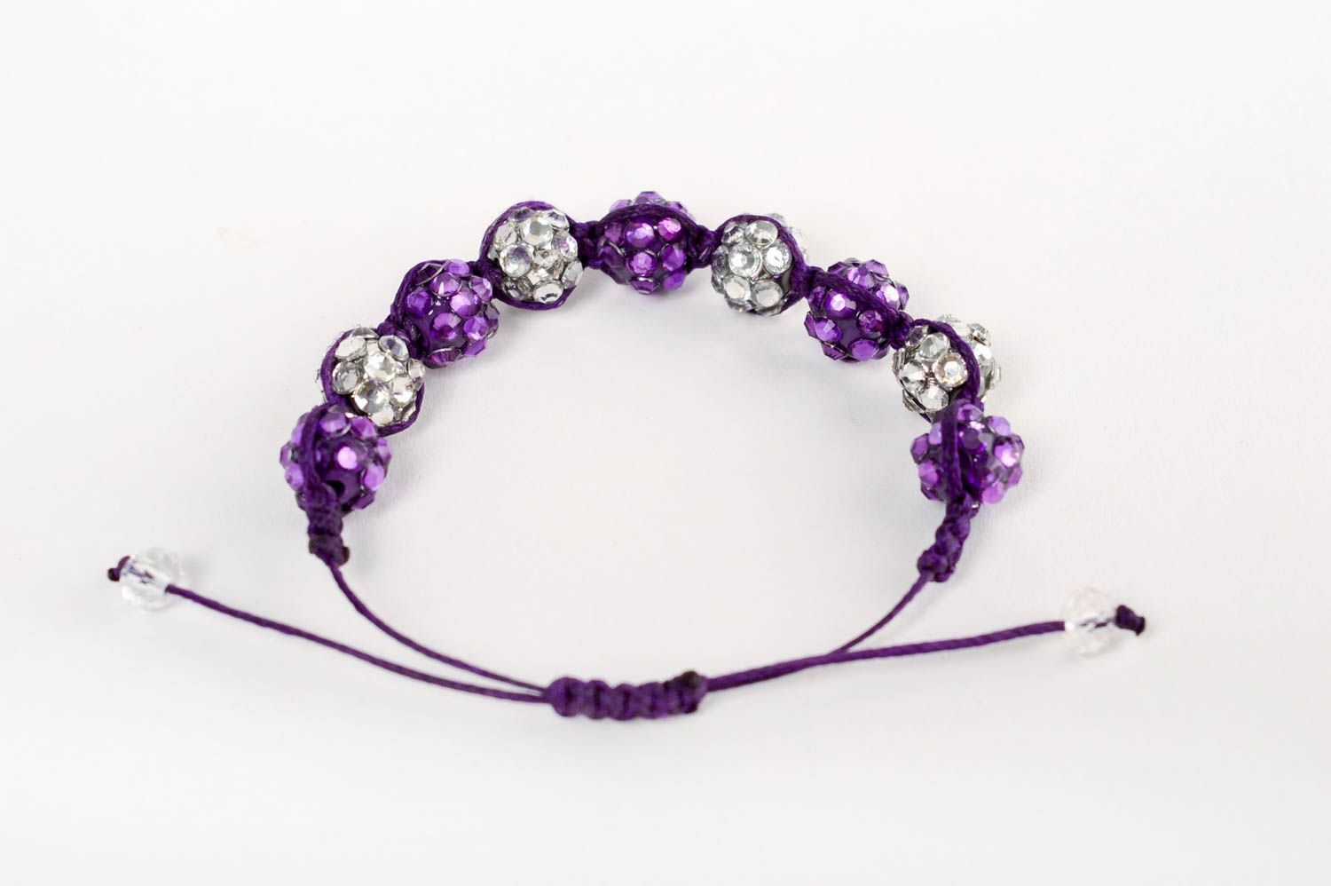 Bracelet en perles de fantaisie violet tressé avec strass fait main pour femme  photo 3