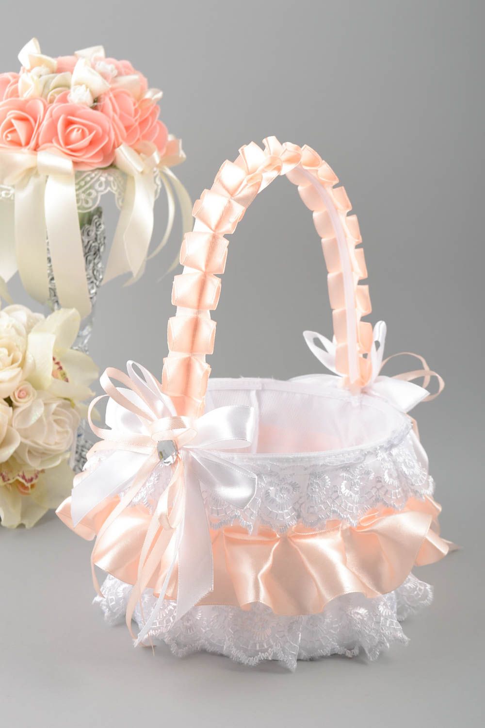 Handmade designer decorative lacy wedding basket for money and flower petals photo 1