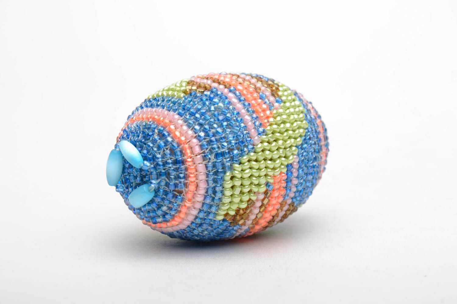 Wooden egg woven over with beads photo 4