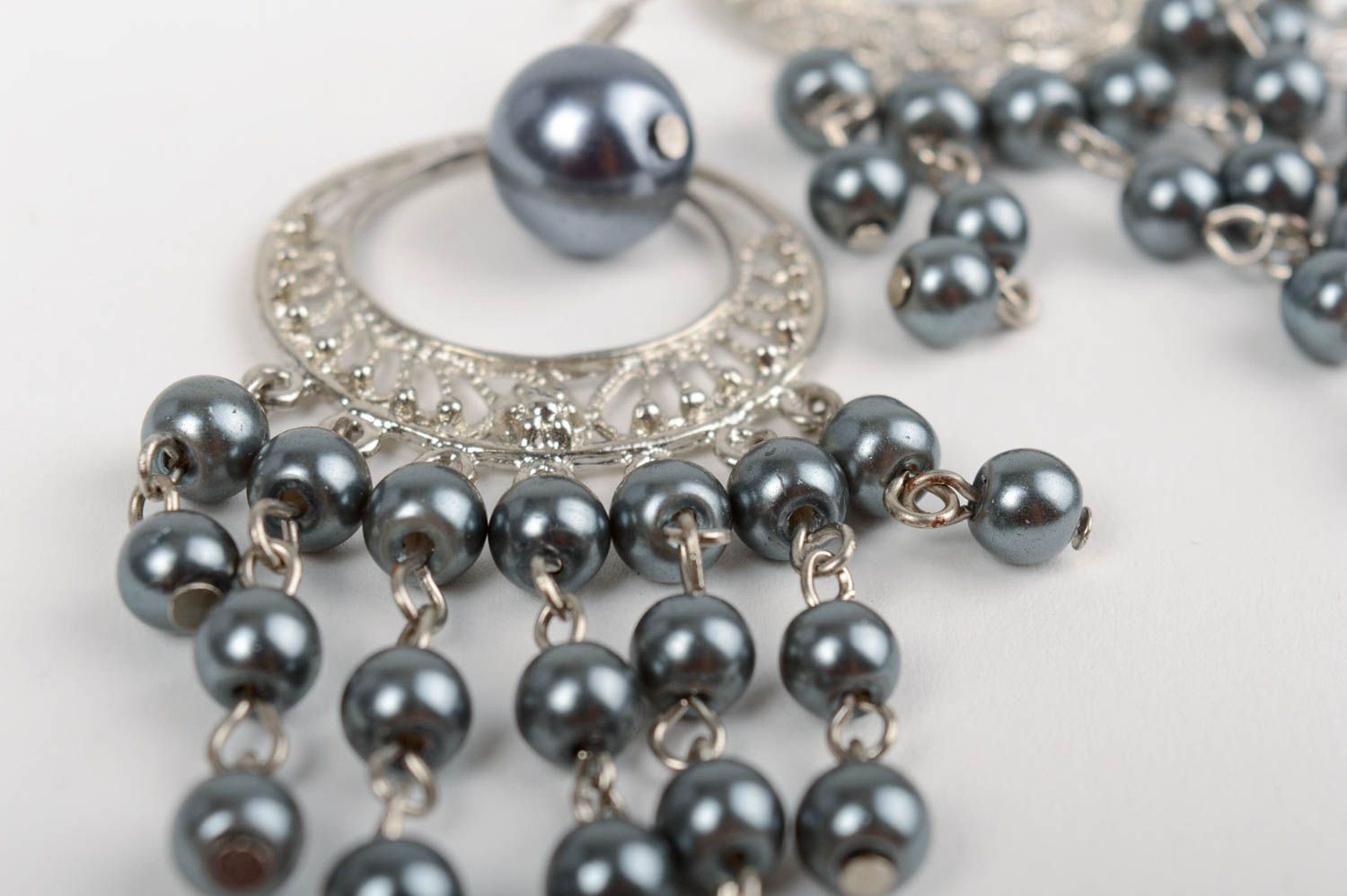 Handmade stylish earrings made of ceramic pearl beads designer beautiful jewelry photo 3