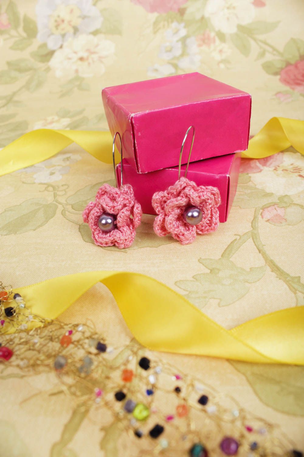 Handmade designer earrings flower crocheted earrings unusual cute jewelry photo 1