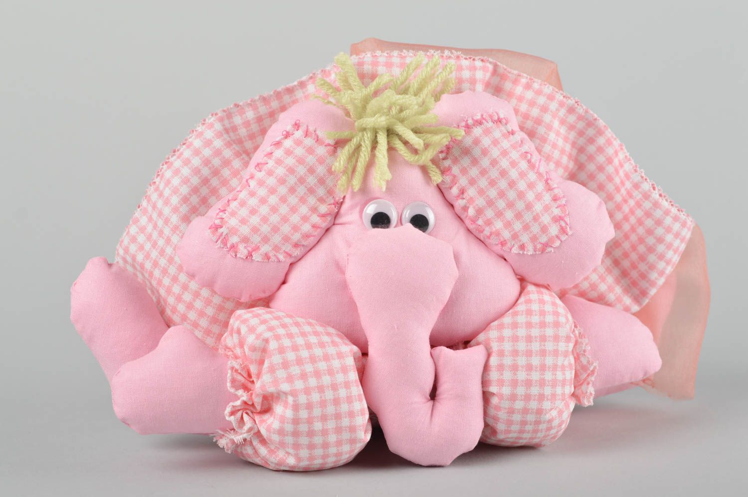 Doudou éléphant rose Jouet en tissu fait main mignon Cadeau enfant original photo 2