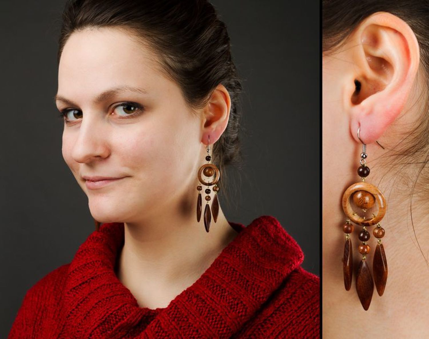 Long wooden earrings photo 2