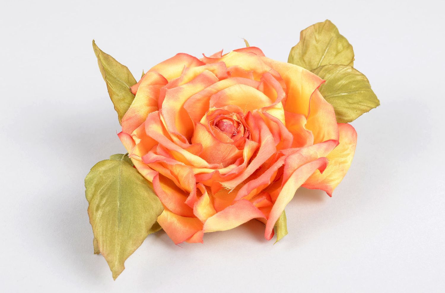 Broche fleur orange faite main Bijou tissu soie Idée cadeau femme design photo 1