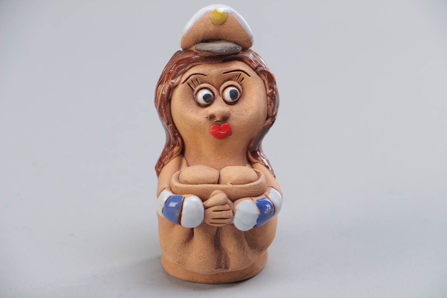 Handmade collectible miniature ceramic figurine of sailor woman painted photo 2